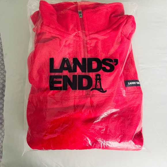 NWT Lands’ End Red Fleece Quarter-Zip Pullover / Large Tall - Picture 5 of 10